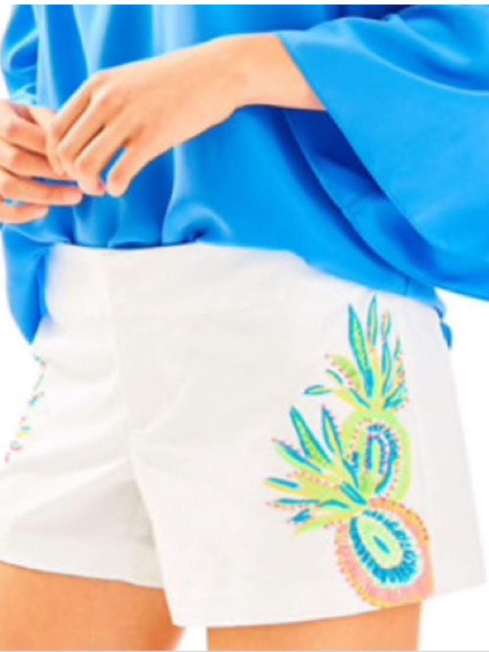 Lilly Pulitzer Ellie Shorts Beaded Embroidered Pineapple White Size 4
